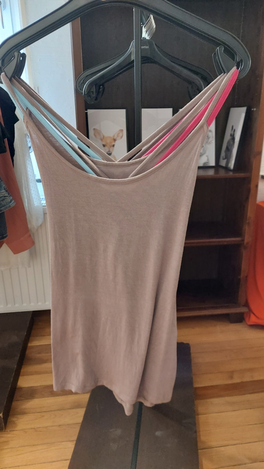 ONLY Top Grau / Träger Pink & Blau