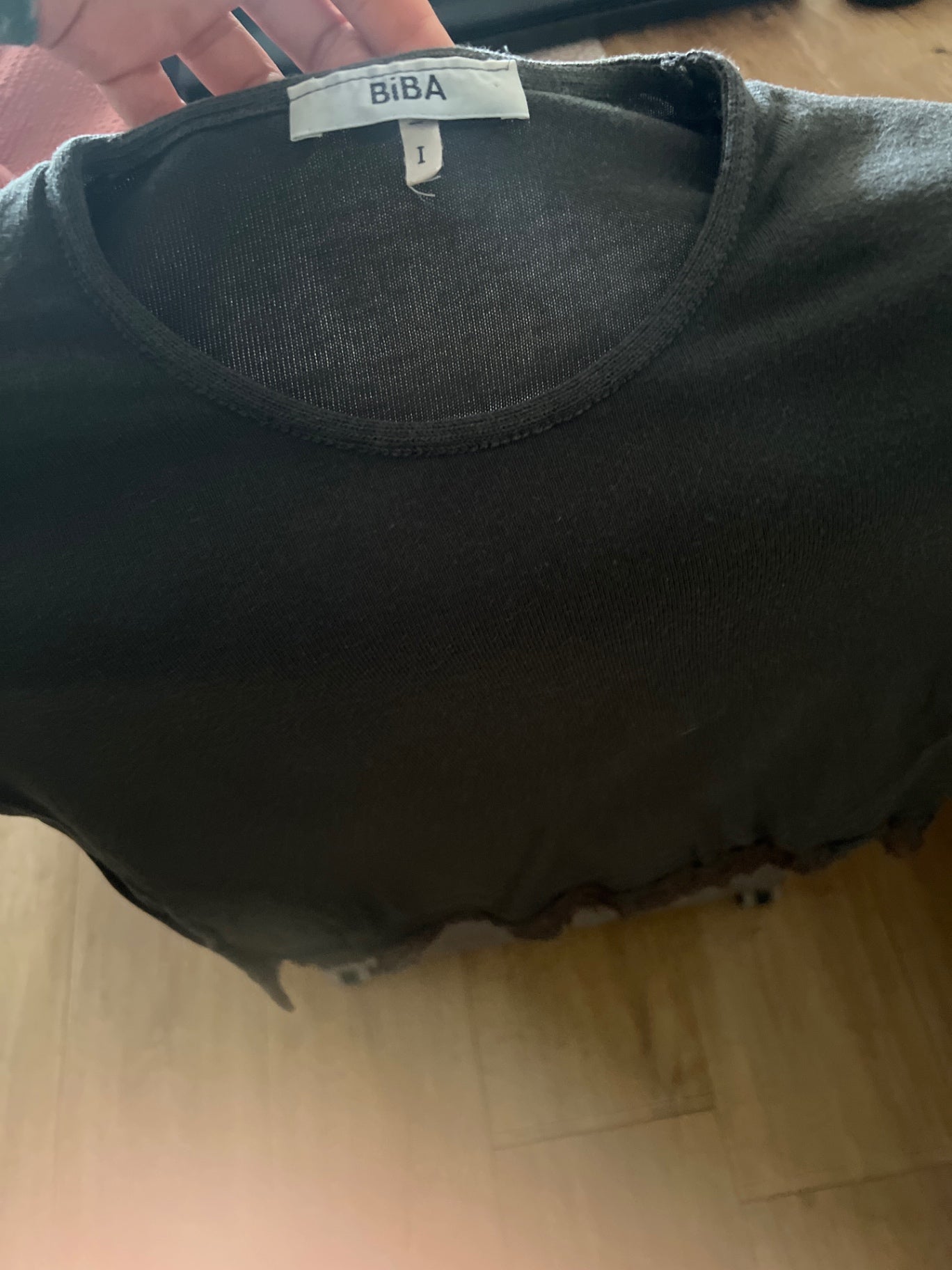 BIBA Vintage T-Shirt Grau / Grün mit Spitze