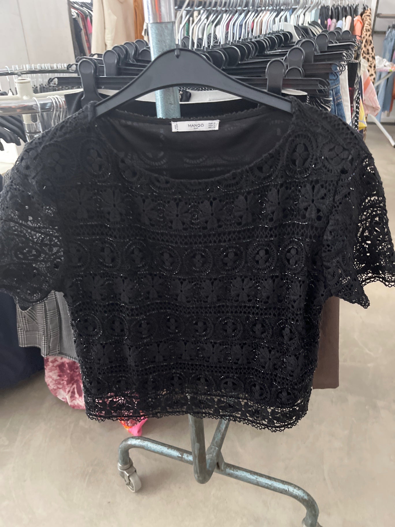 Mango Spitzenbluse Schwarz