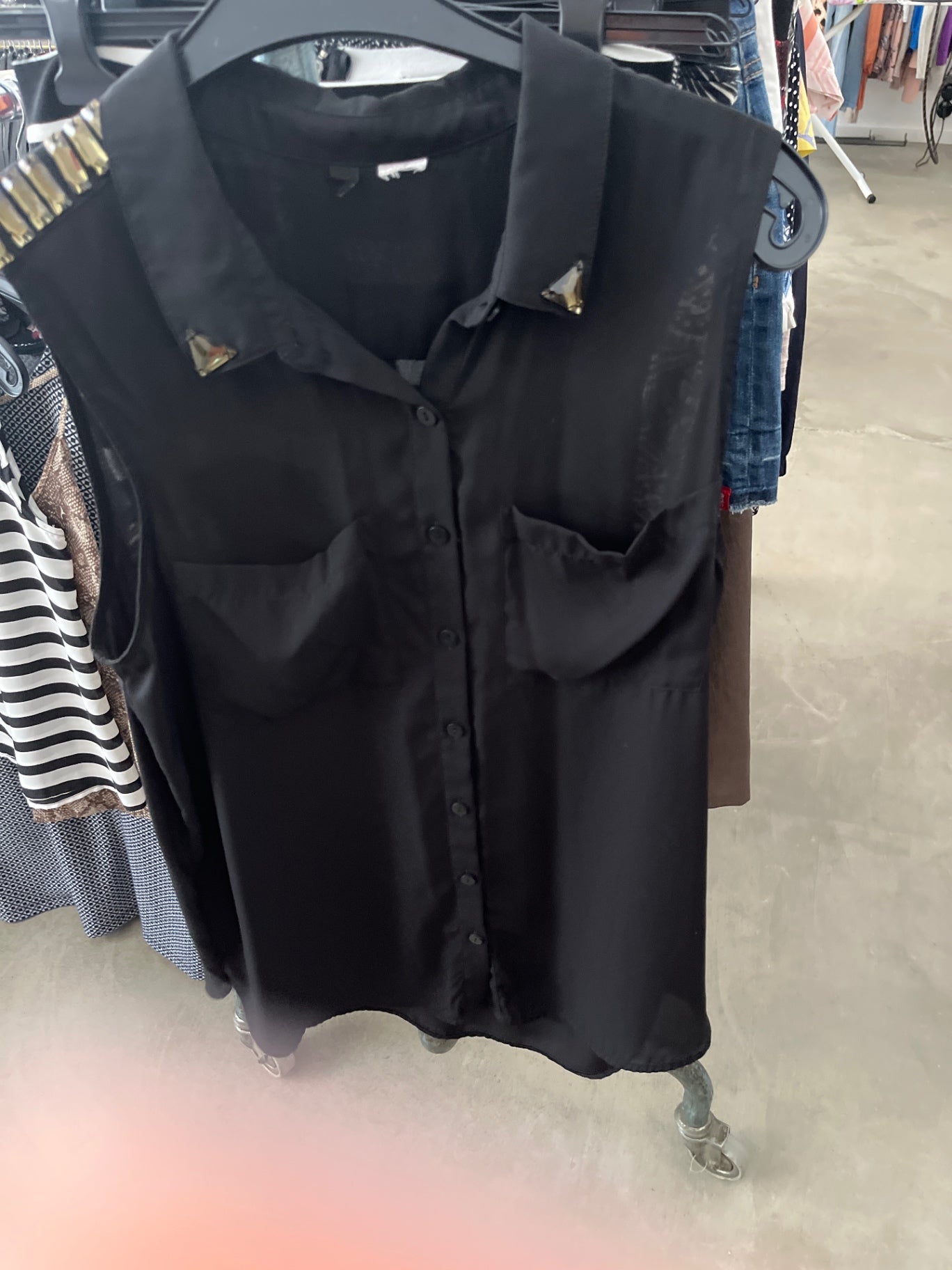 Unbekannt Ärmellose Bluse Schwarz