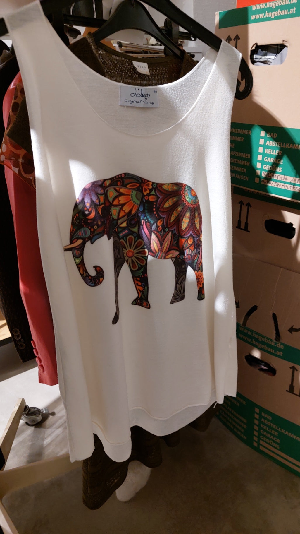 J'Adore Original Vintage Tanktop Beige mit buntem Elefant