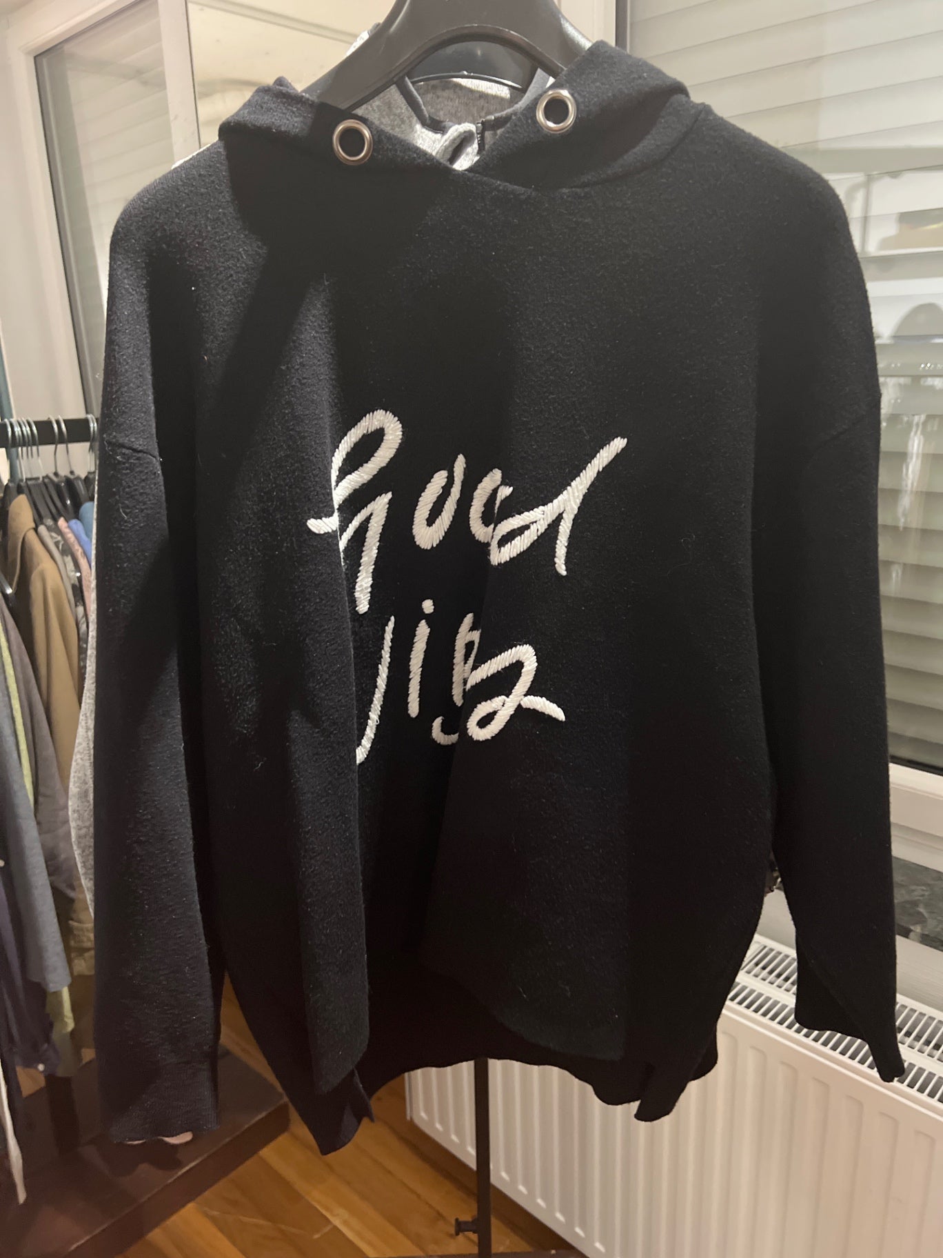 Zara Knit Hoodie Schwarz