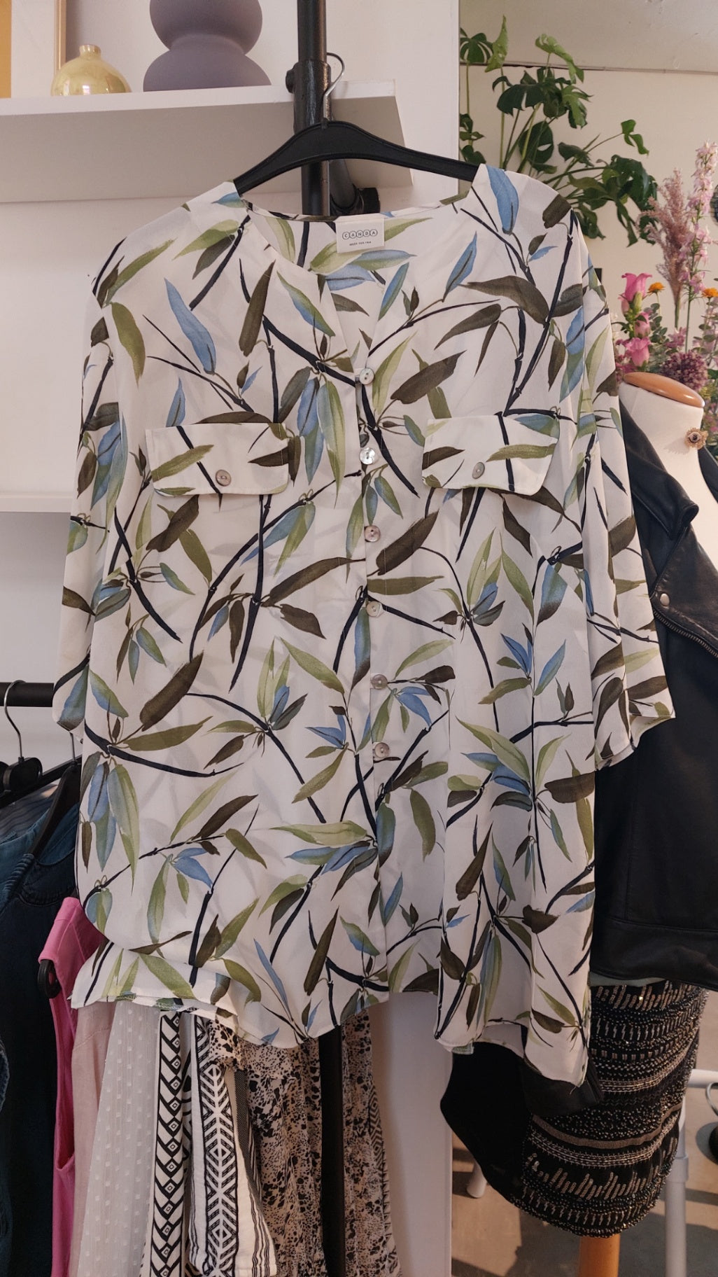 Canda Bluse Grün und Weiß