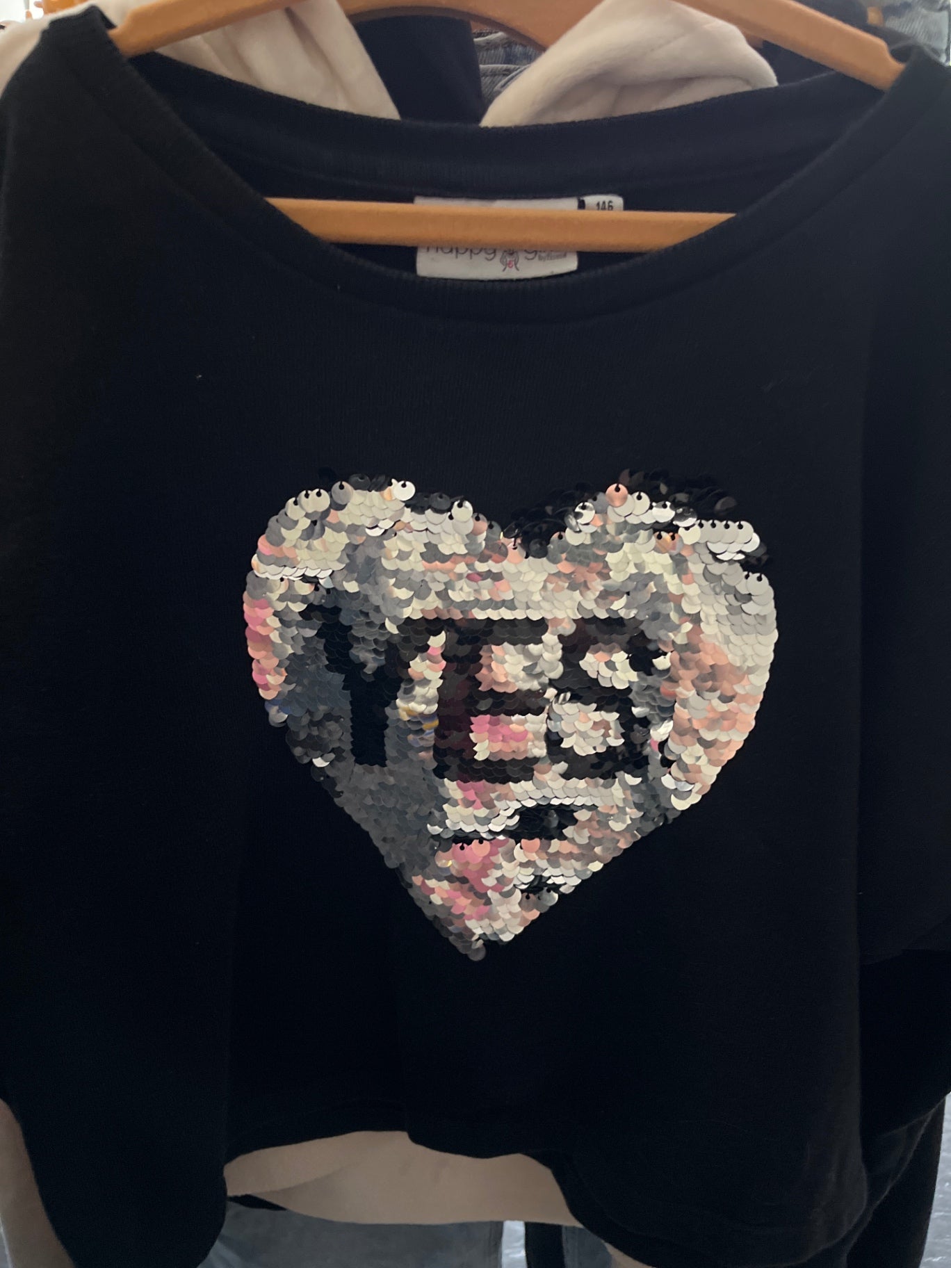 Happy Girls Pullover Schwarz, Wendepailetten