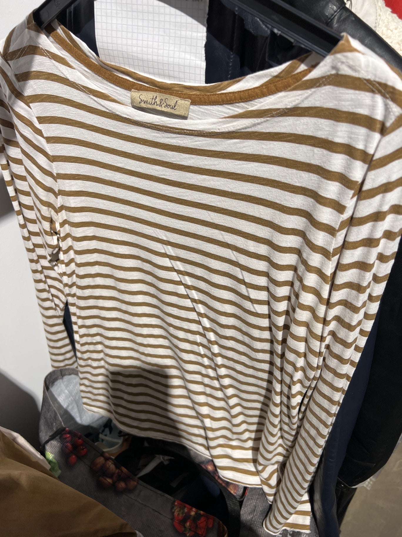 Smith & Soul Langarmshirt Weiß und Braun gestreift
