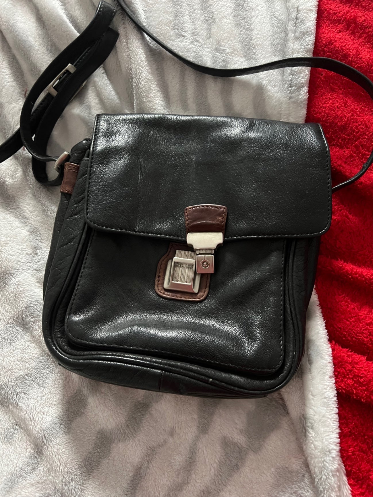 TRUE VINTAGE! PAPILLON Ledertasche Umhängetasche Schwarz