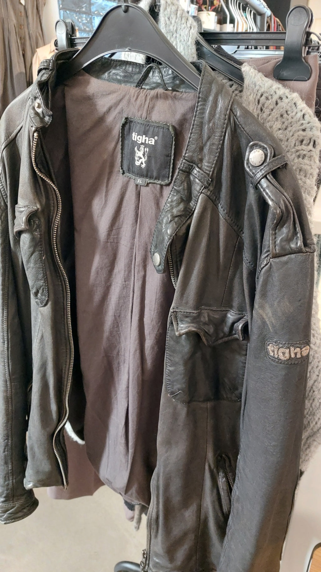 tigha Lederjacke Schwarz