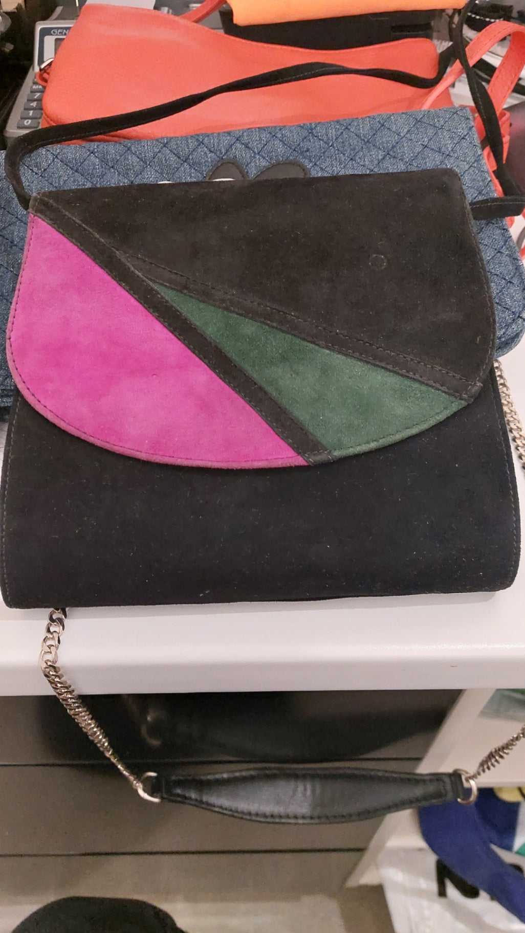 Handtasche Schwarz, Pink, Grün