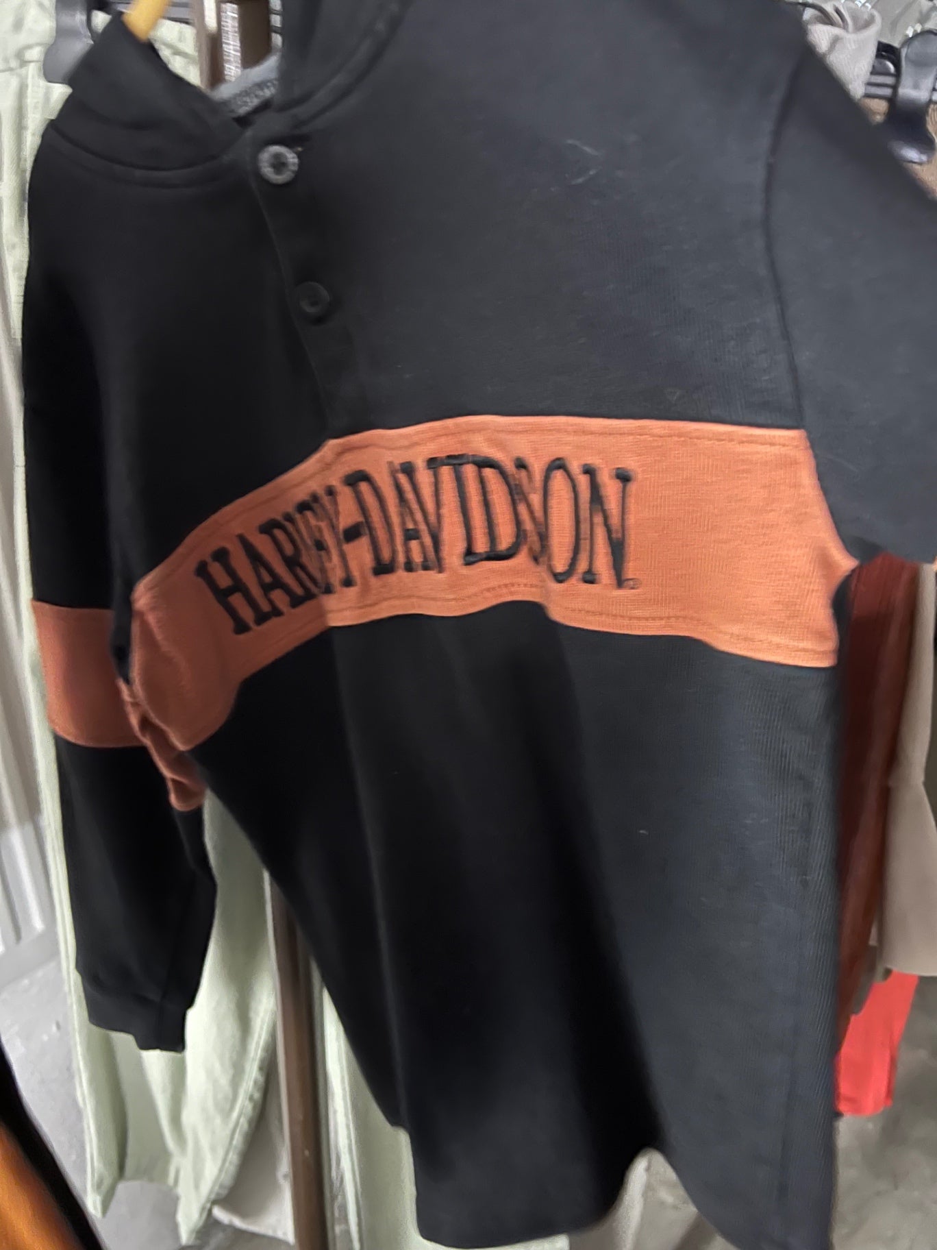 Harley-Davidson Langarmshirt Schwarz und Orange Größe: 7