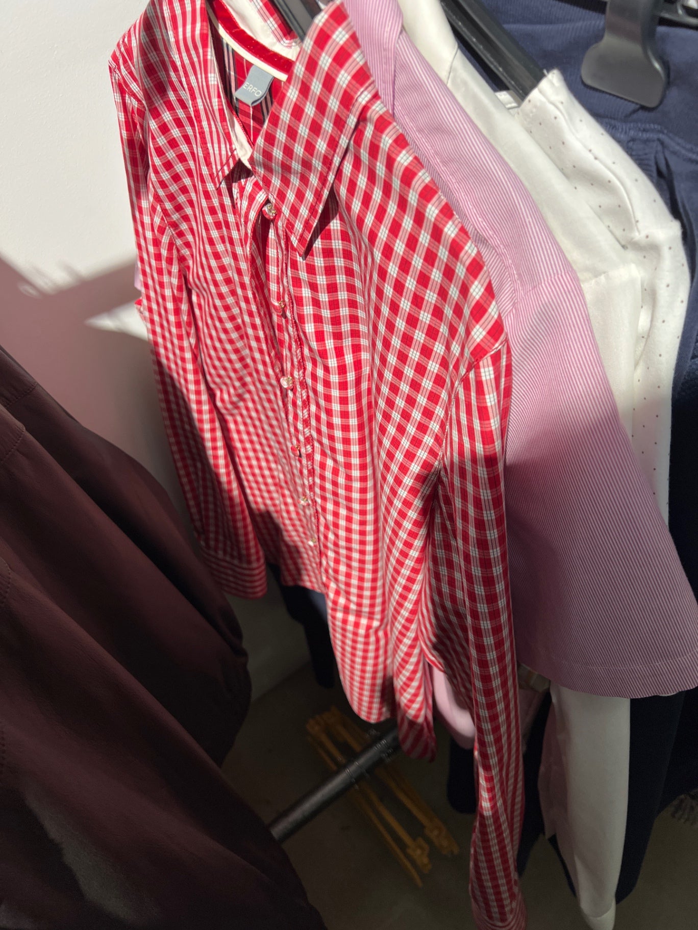 Erfo Hemd / Bluse Rot kariert Größe: 42