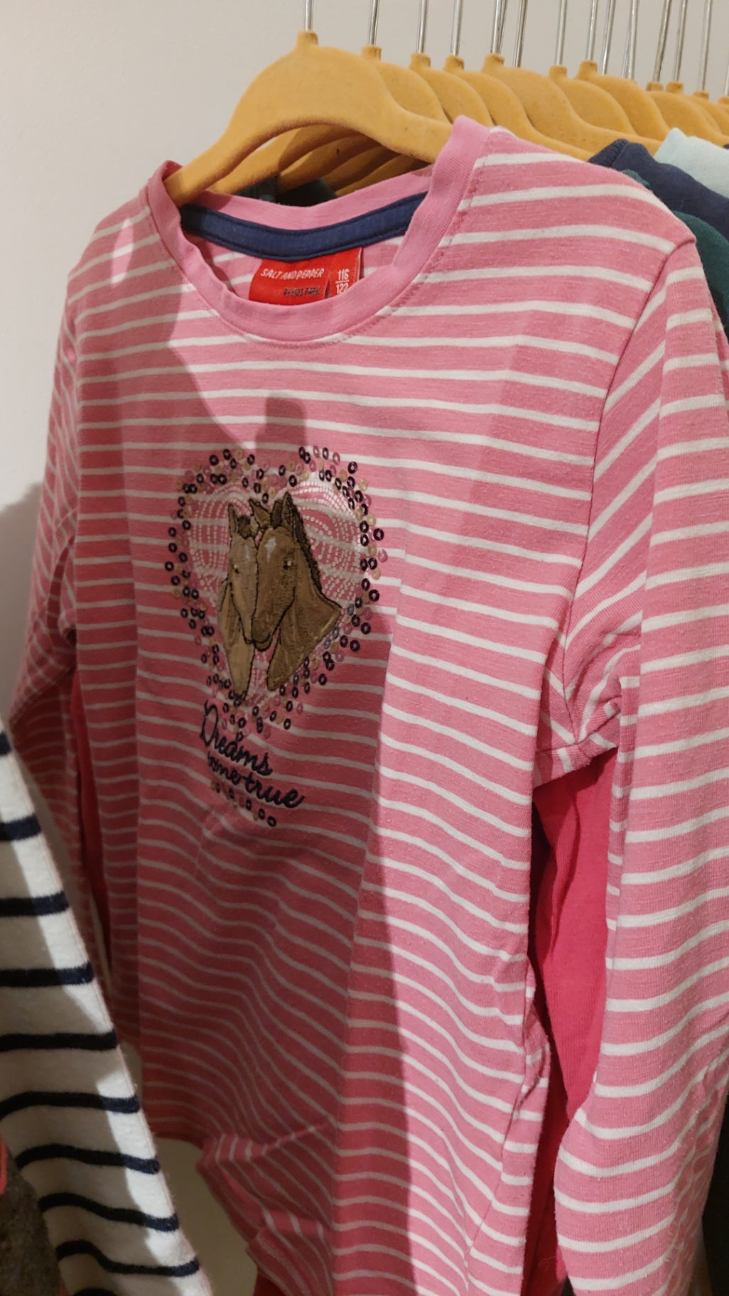 Salt and Pepper Langarmshirt Rosa mit weißen Streifen Größe: 116