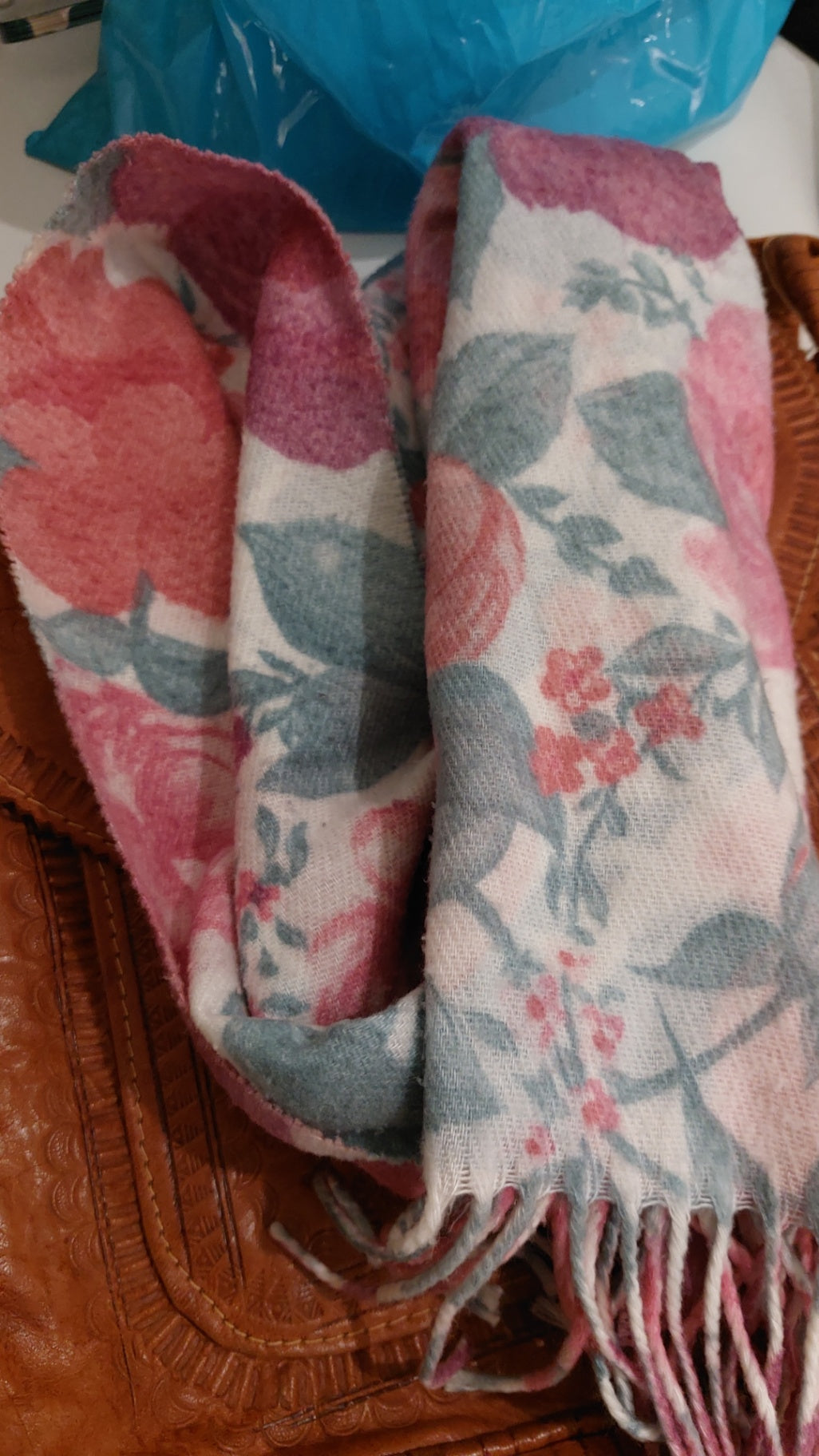 Schal Rosa und Grün gemustert