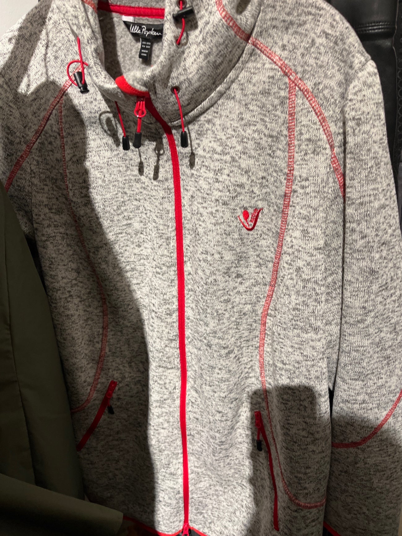 Ulla Popken Fleecejacke Grau, rot Größe: 50/52