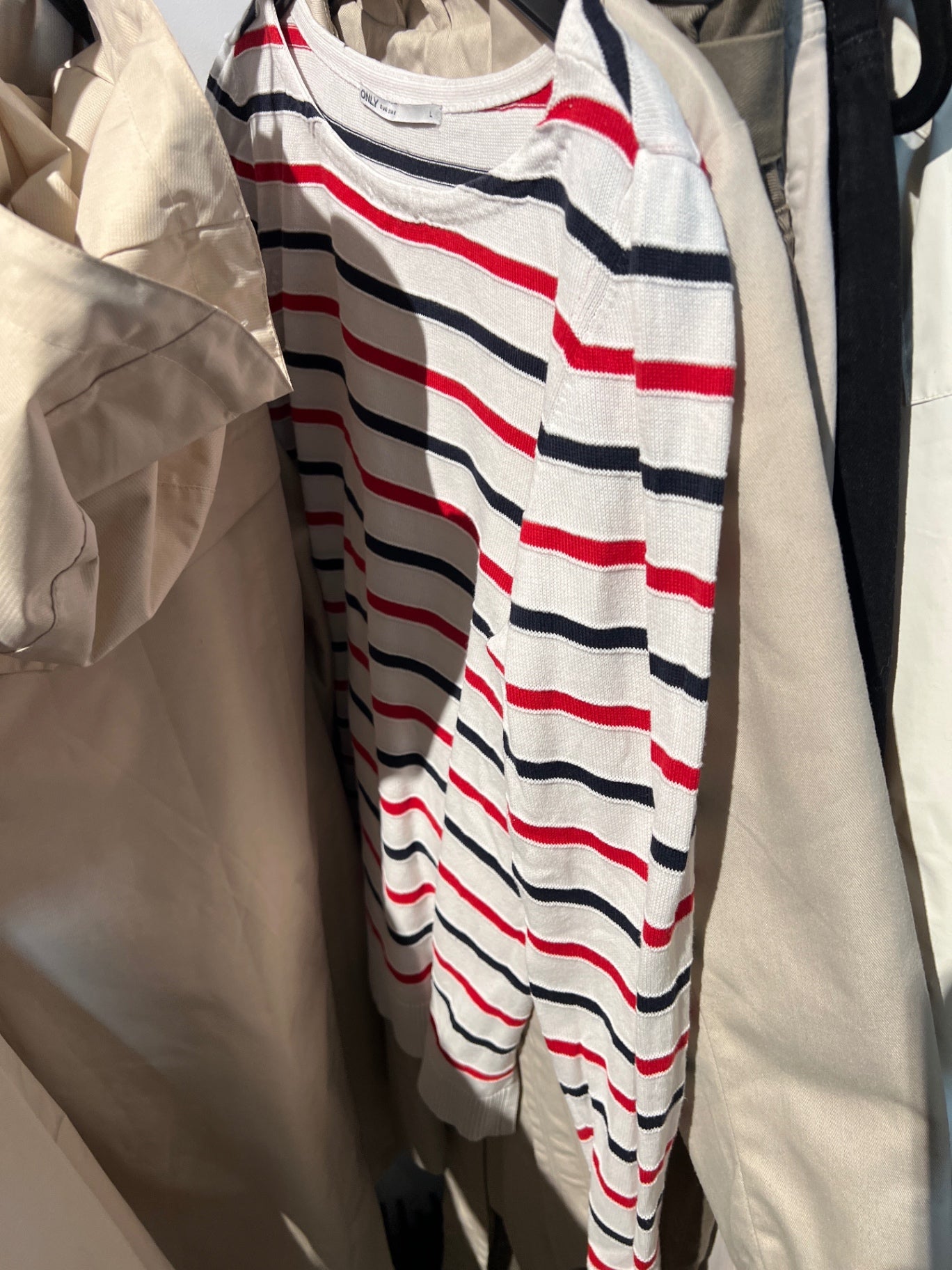 ONLY Langarmshirt Weiß Streifen Größe: L