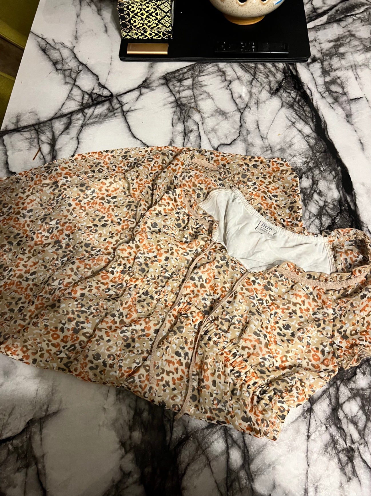 Esprit Kleid Beige mit leopardenartigem Muster Größe: S