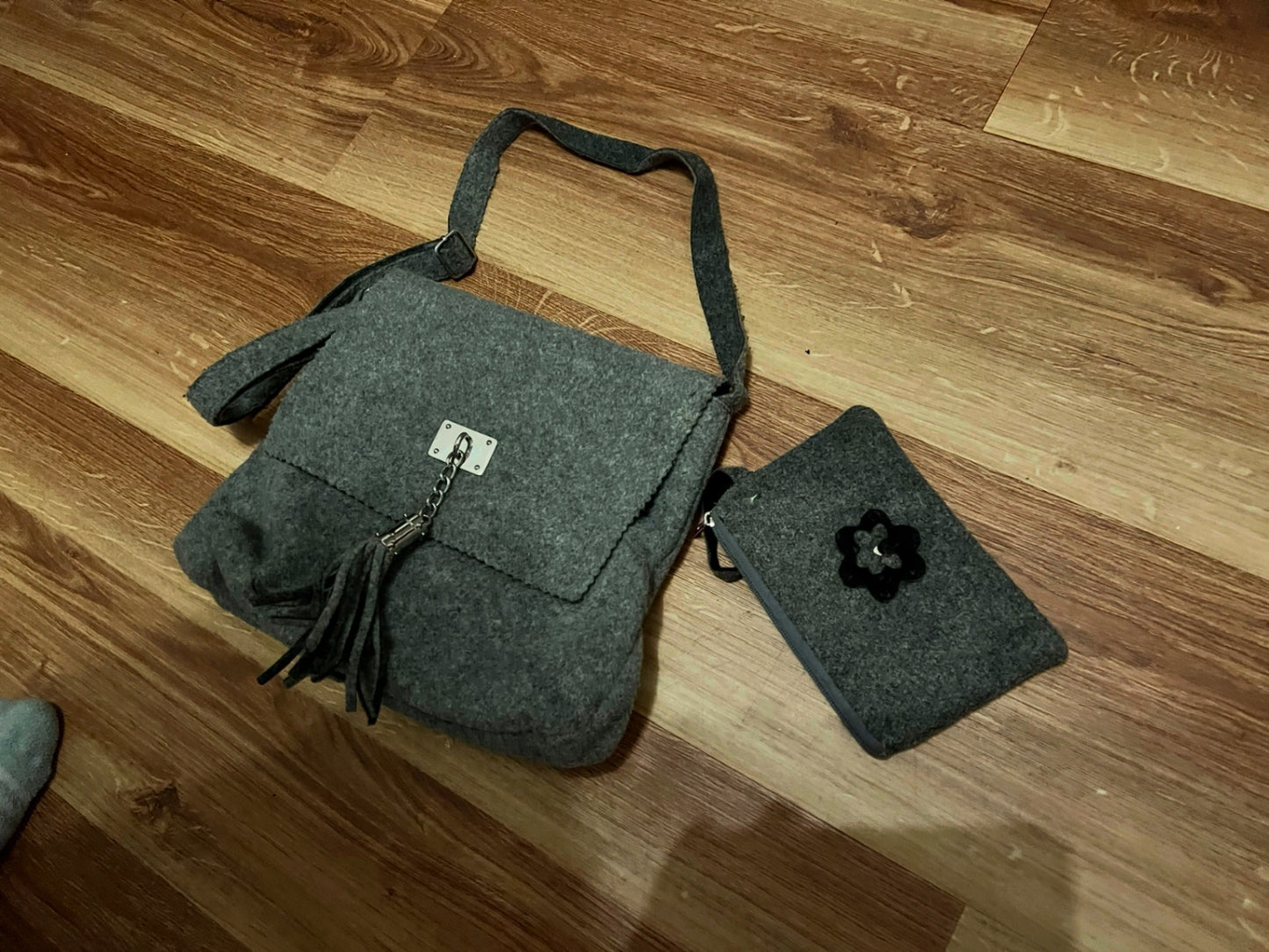 Filz Vintage Tasche / Set Grau