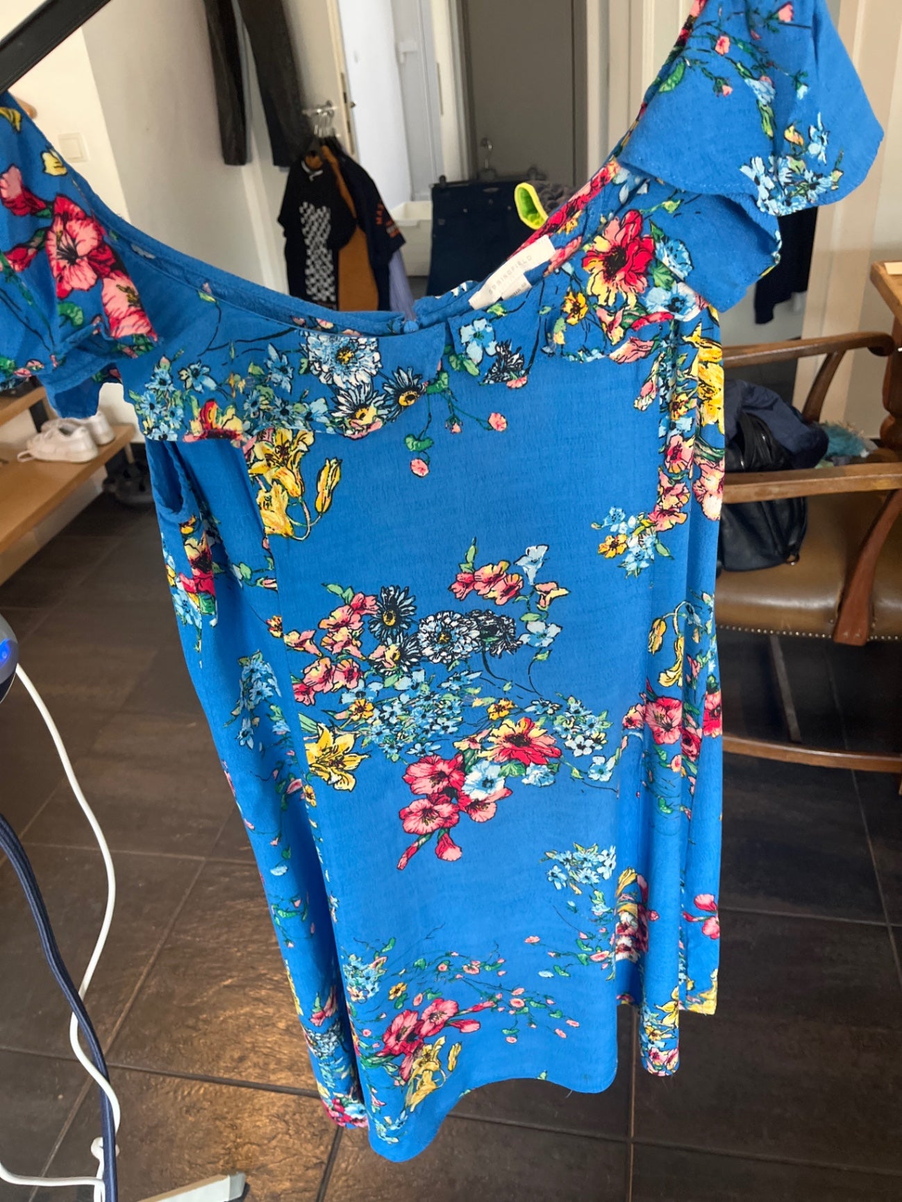 Springfield Kleid Blau mit buntem Blumenmuster Größe: 40