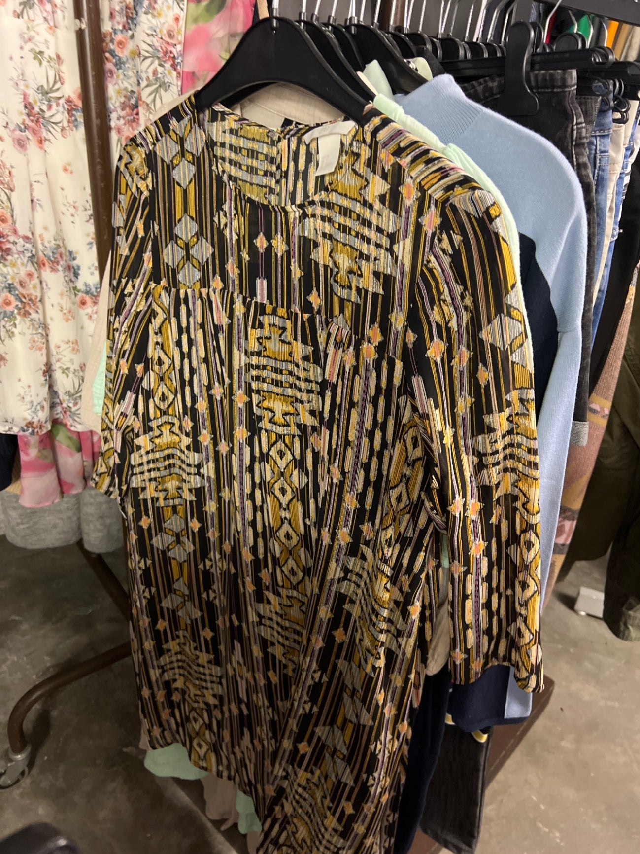 H&M Blusenkleid Schwarz, Gelb Größe: S