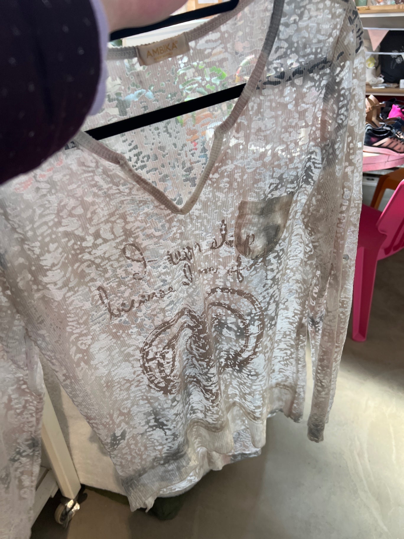 AMBIKA Longsleeve Spitze Beige Größe: M