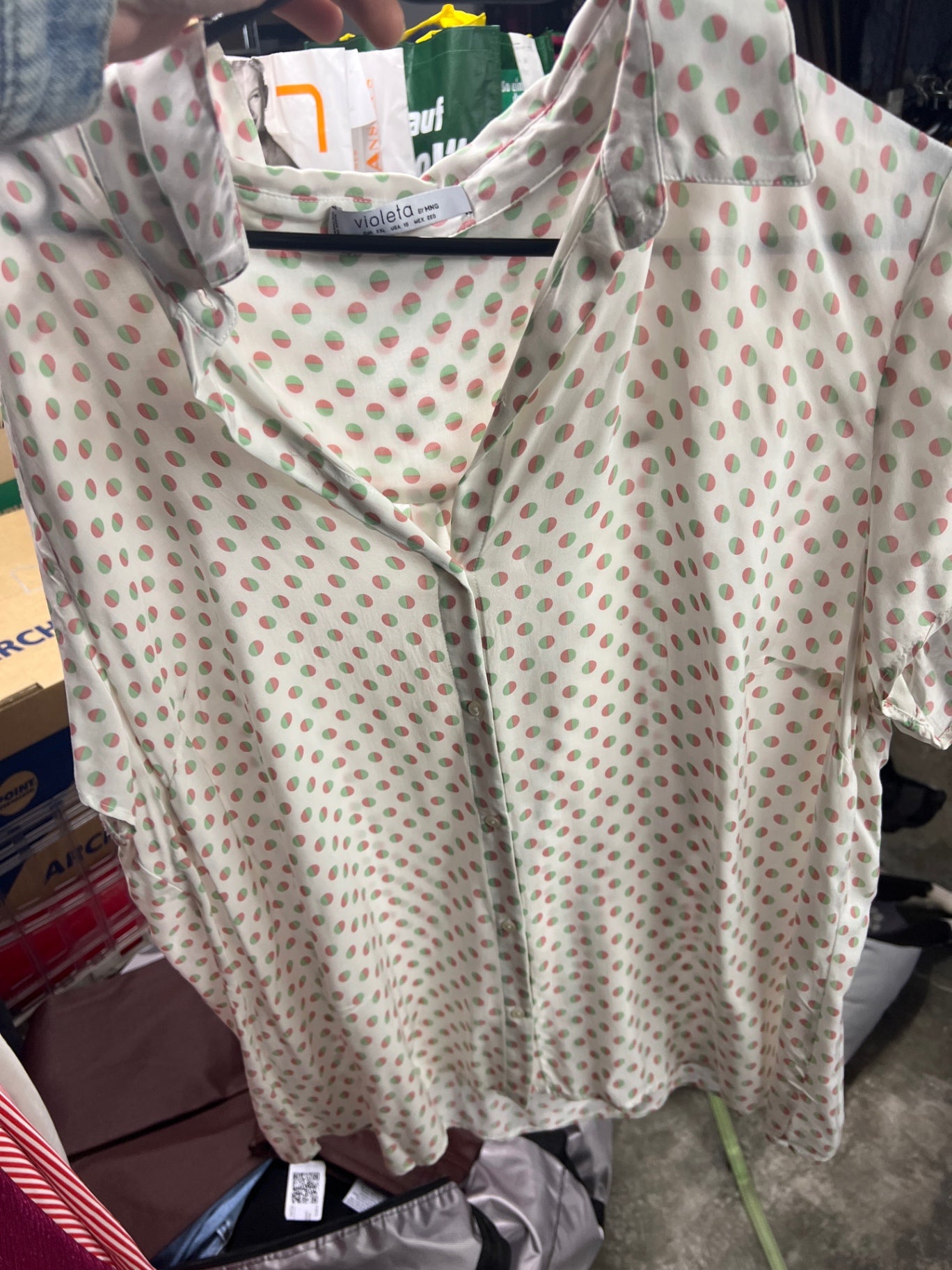 Violeta Mango Bluse Beige Punkte Größe: XXL