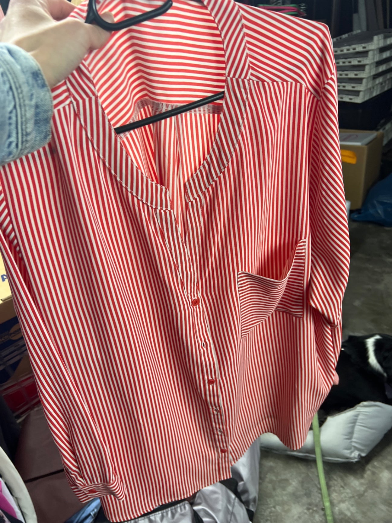 MS Mode Bluse Rot-weiß gestreift Größe: 46