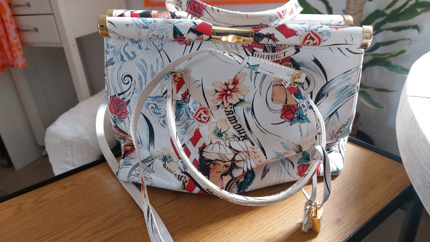 Pelle de Giada Handtasche Weiß mit Mustern