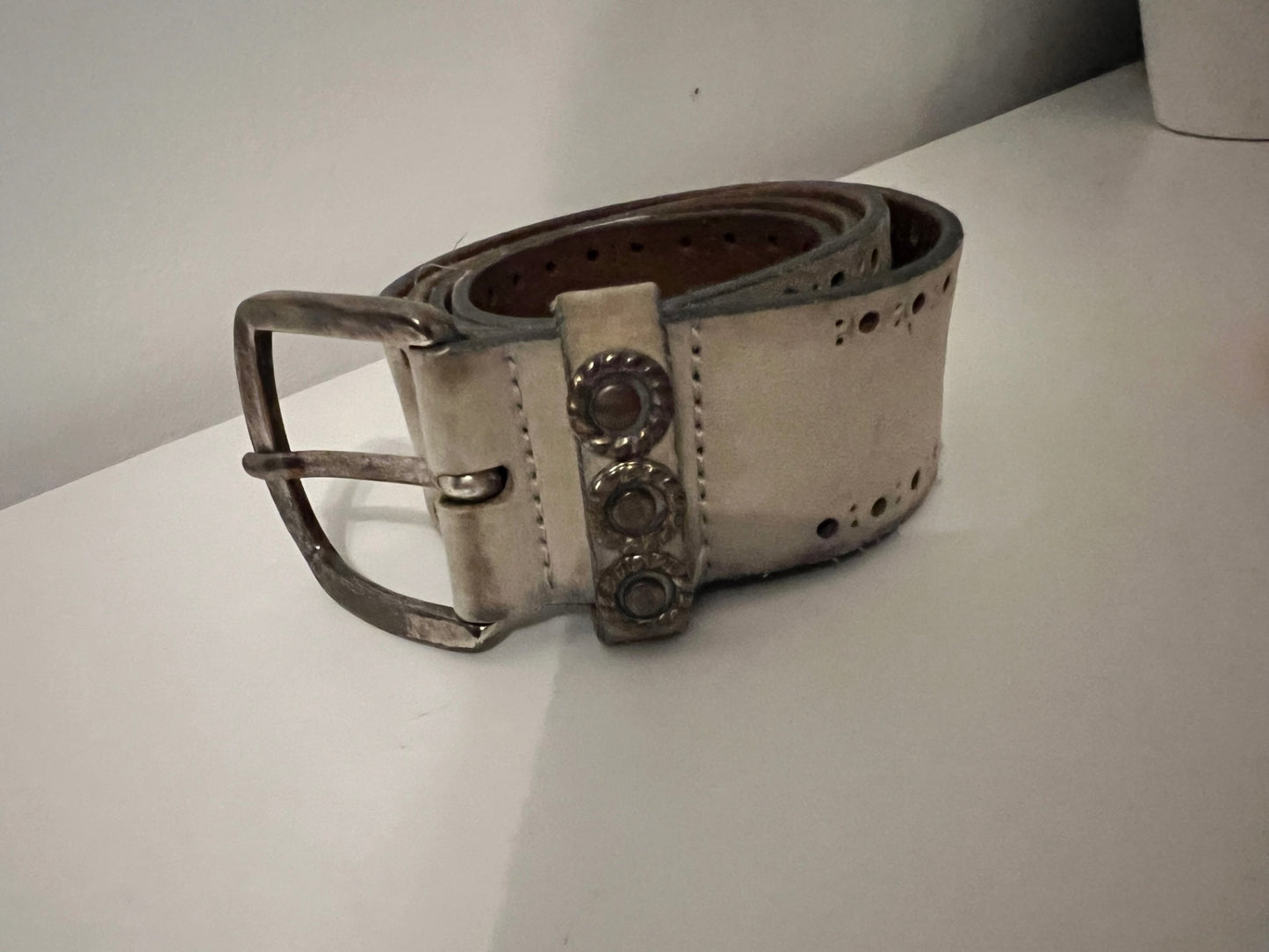 Ledergürtel Beige und Silber