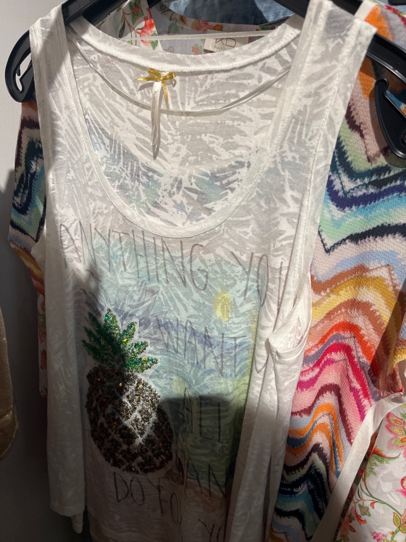 Key Largo Ärmelloses Top Weiß, Ananas Größe: L