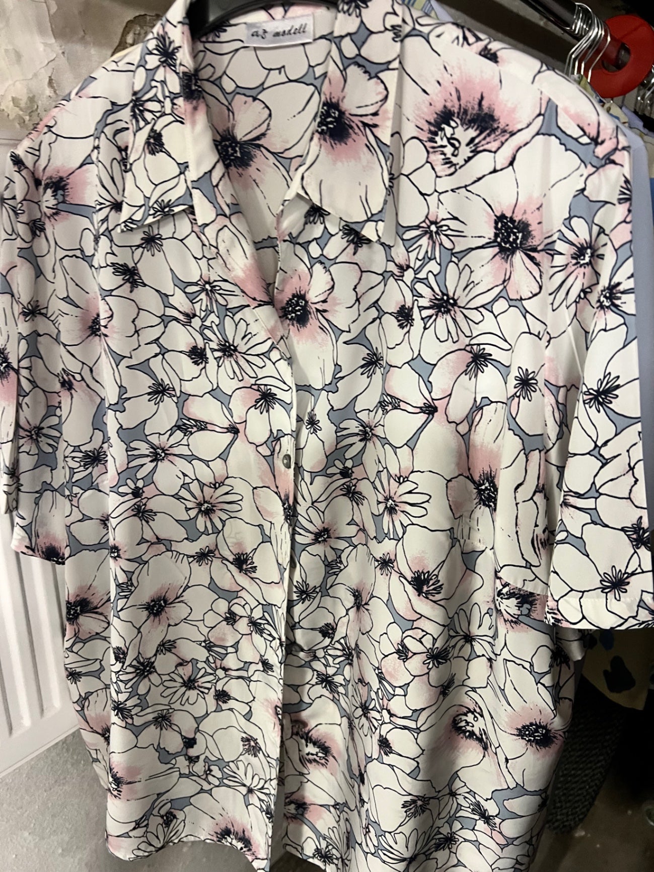 as Vintage Bluse Blumenmuster Gr.: 48