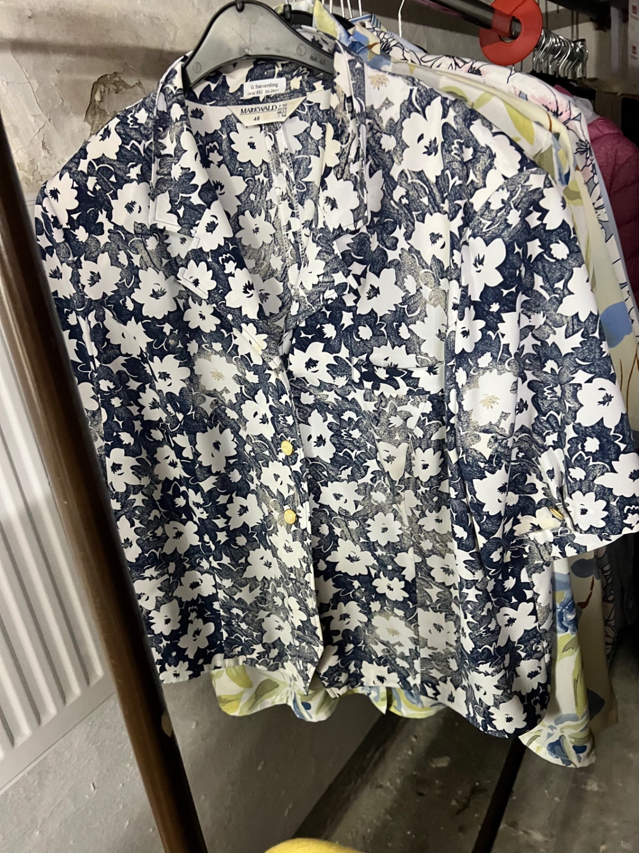 Markwald Vintage Bluse Blau Weiß Gr.: 46