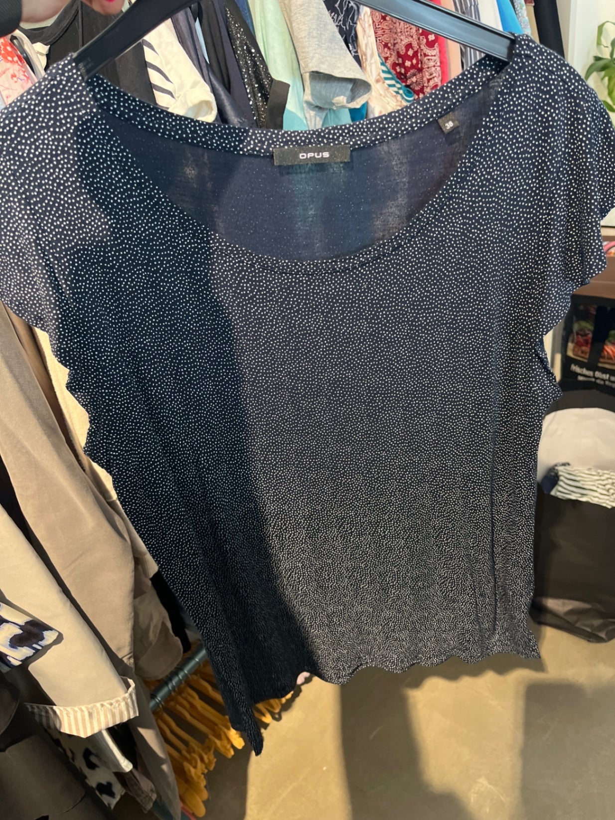 OPUS T-Shirt Dunkelblau, weiße Punkten Gr.: 38