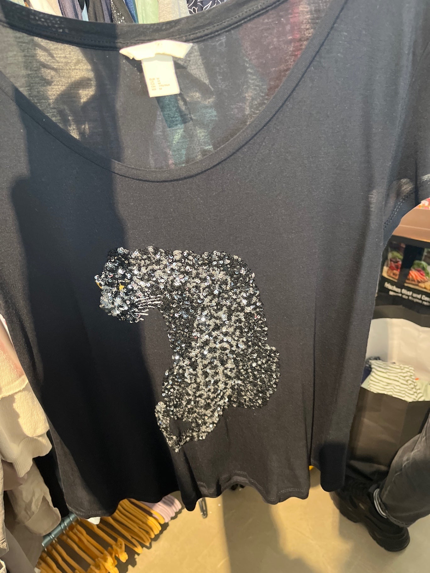 H&M T-Shirt Schwarz Panther Gr.: M
