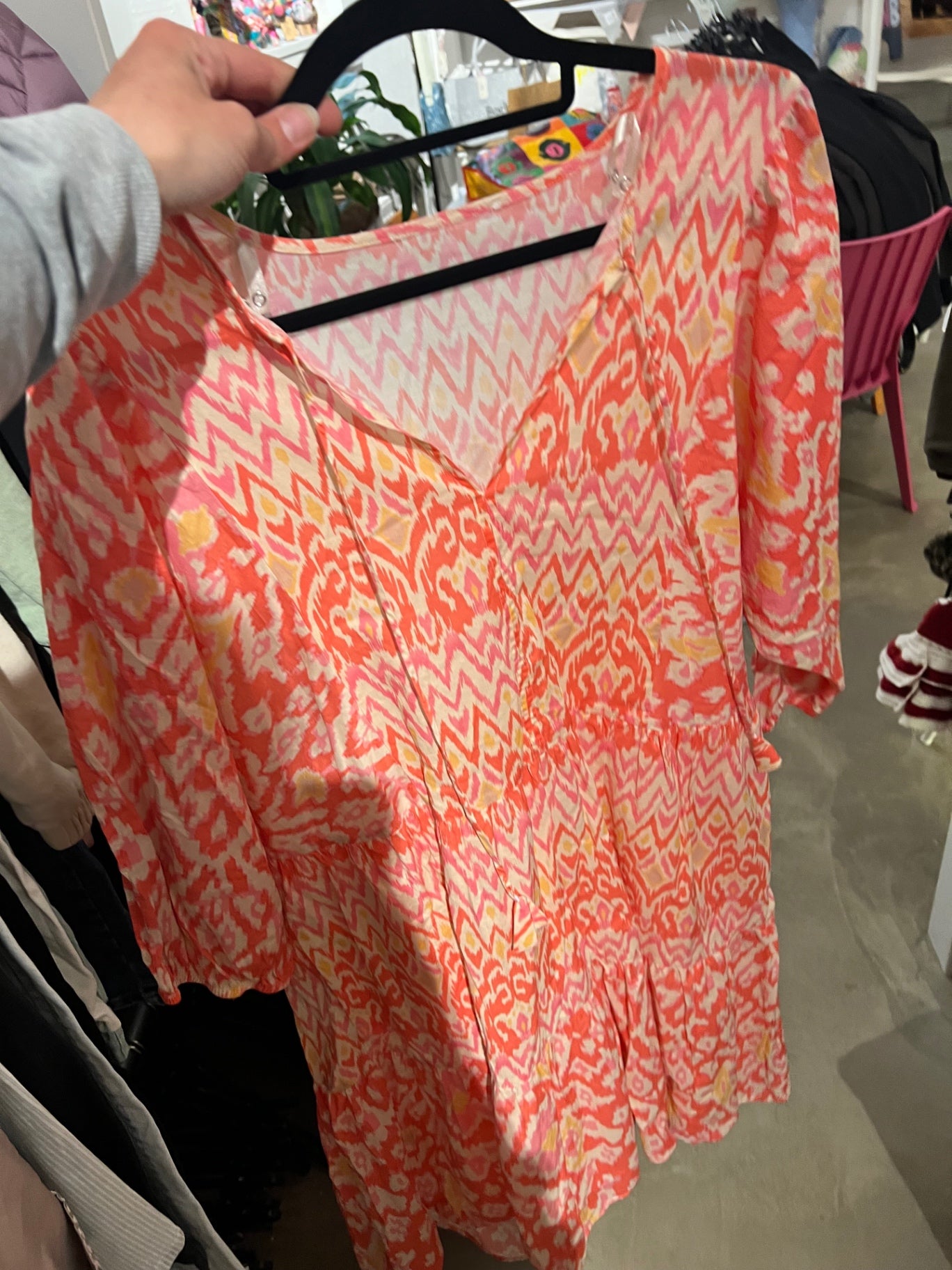 Oui Kleid Rot, Gelb, Pink, Gr.: 44