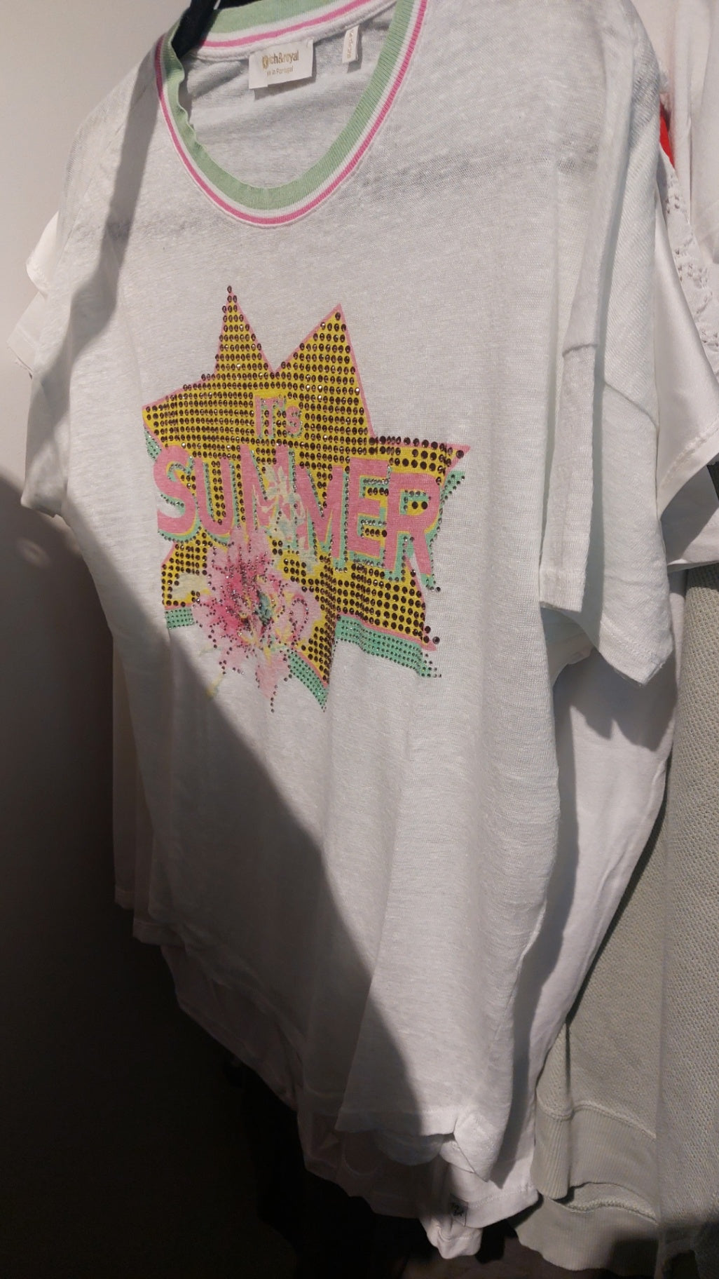 Rich&Royal T-Shirt Weiß/Bunt 100%LEINEN Gr.: M