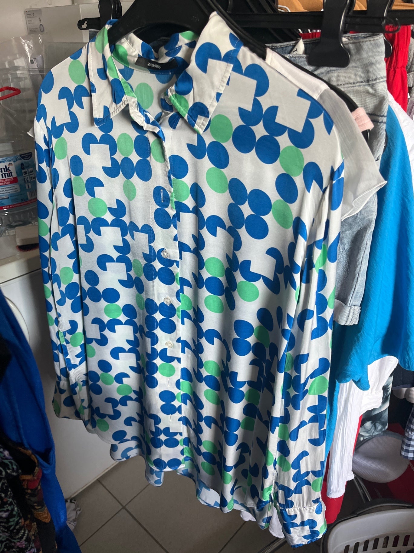 Someday Bluse Weiß, Blau, Grün Punkte Gr.: 38