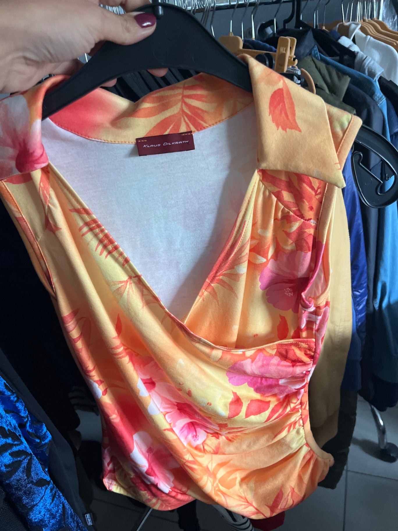 Klaus Dilkrath Bluse Leo Gelb,Pinke Blumen Gr.: 36