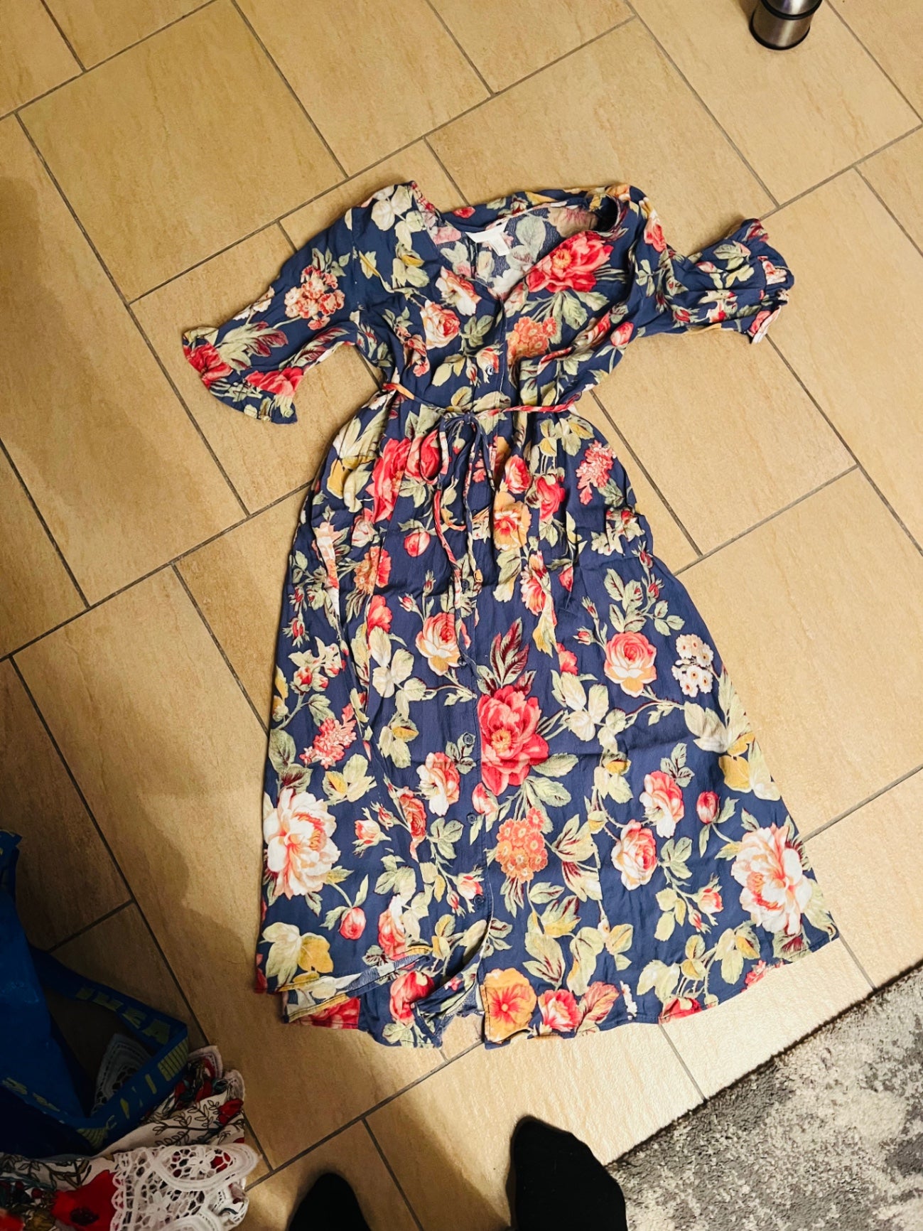 H&M Kleid Blau, Rot, Beige, Grün Gr.: S