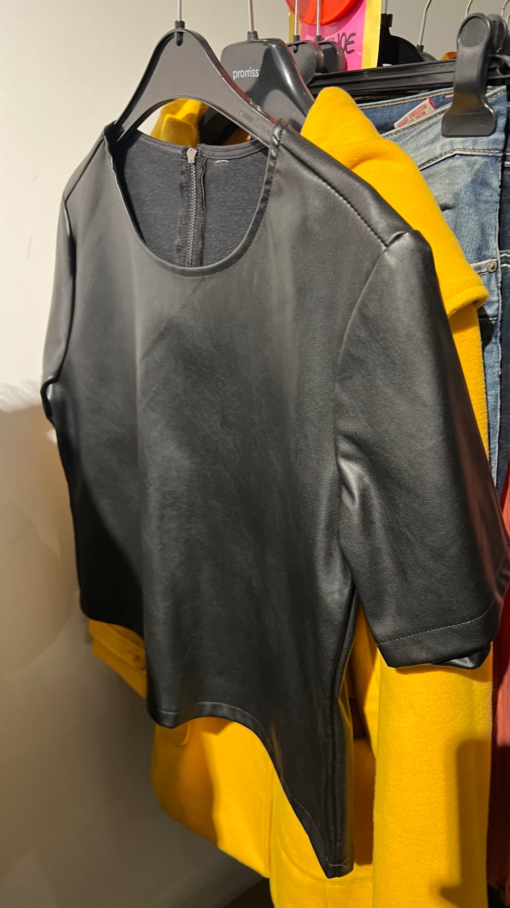 Kunstleder T-Shirt Schwarz Gr.: M