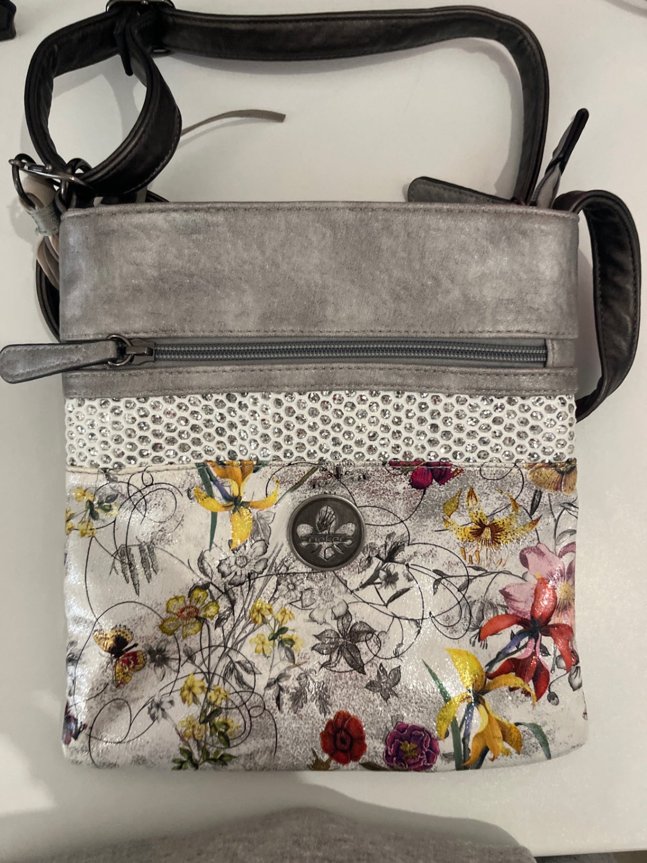Rieker Tasche Silber Blumen