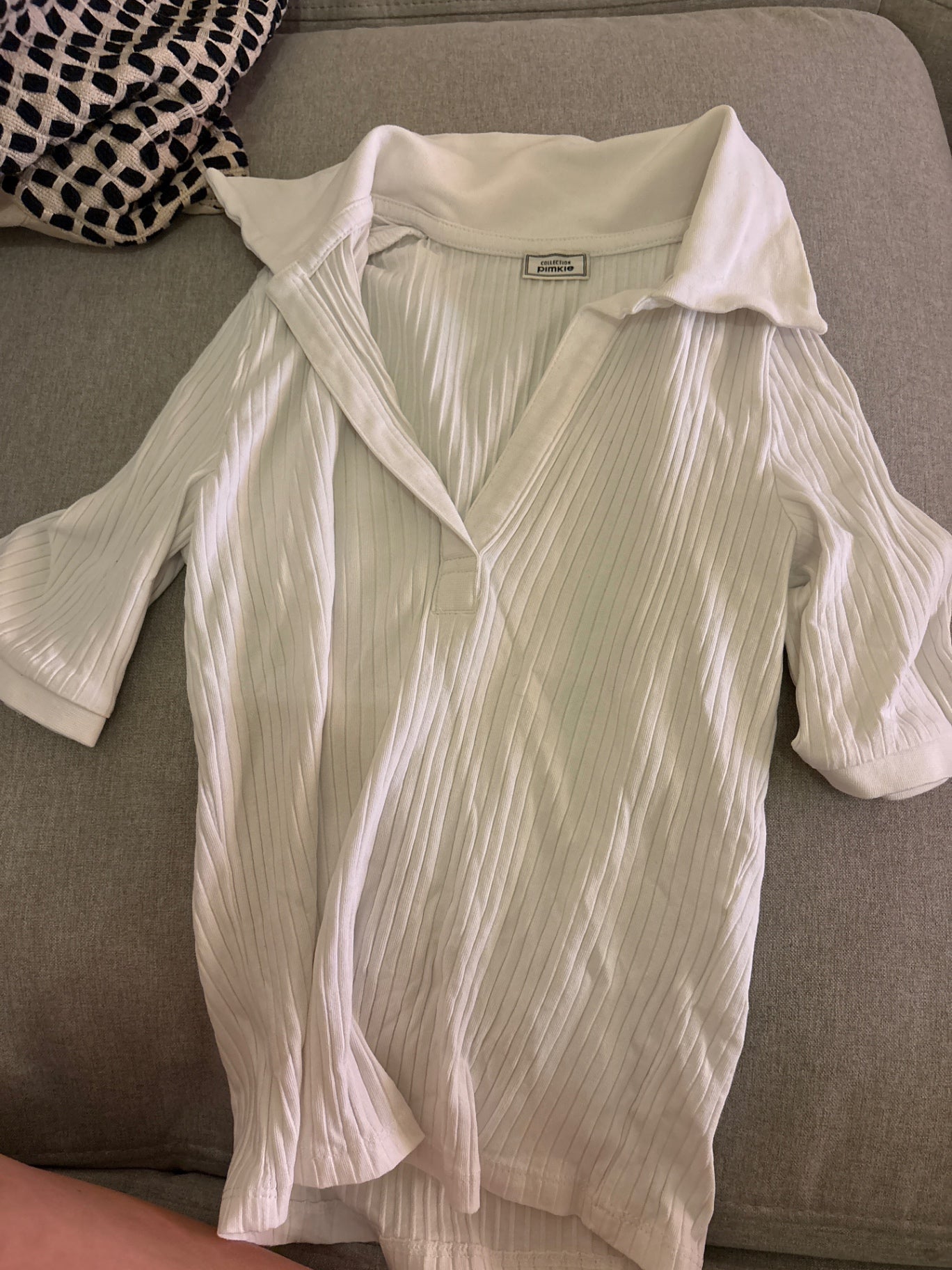 Pimkie T-shirt Weiß gerippt Kragen Gr.: S
