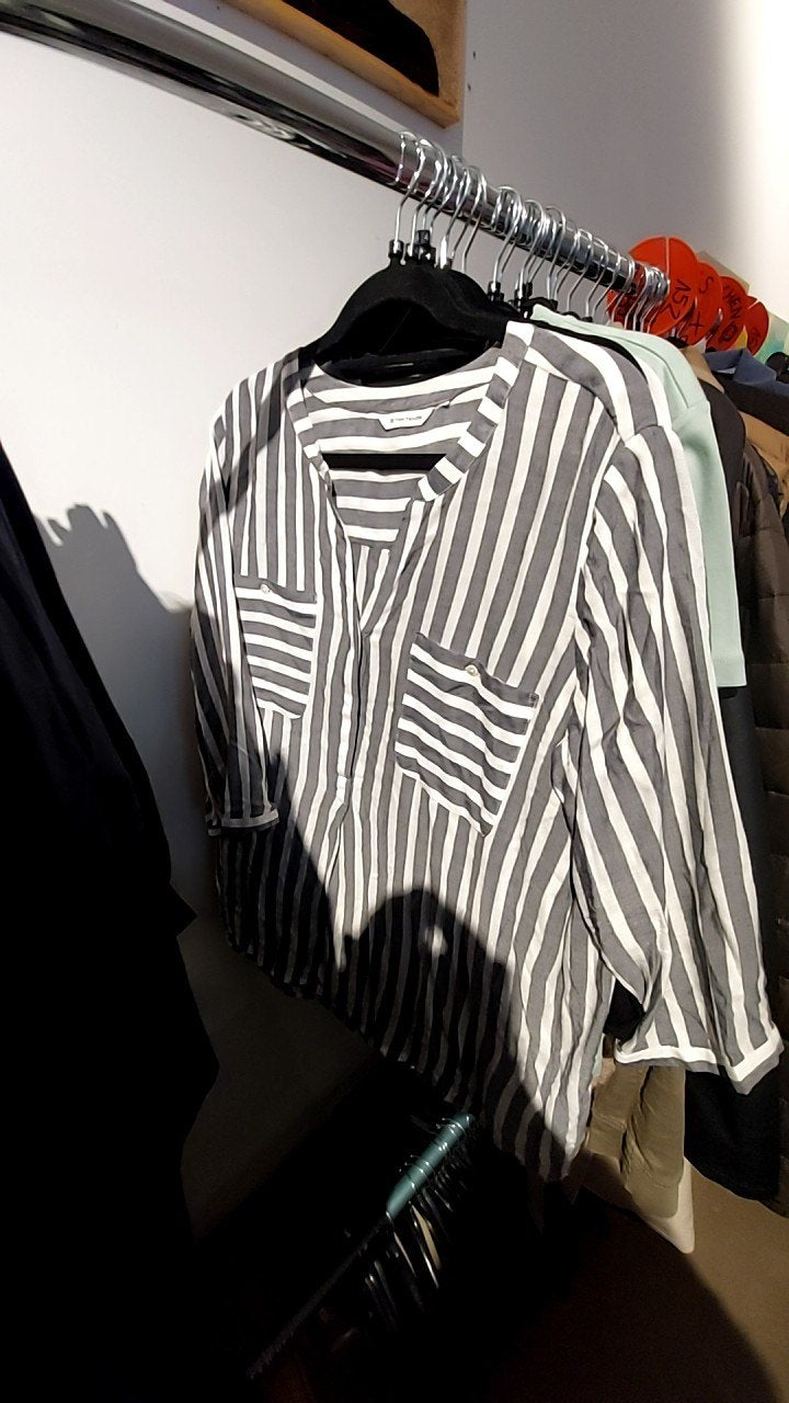 Tom Tailor Bluse Grau-Weiß gestreift Gr.: XL