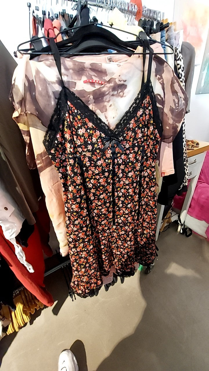 Pimkie Kleid Schwarz/Rosa/Rot Gr.: S