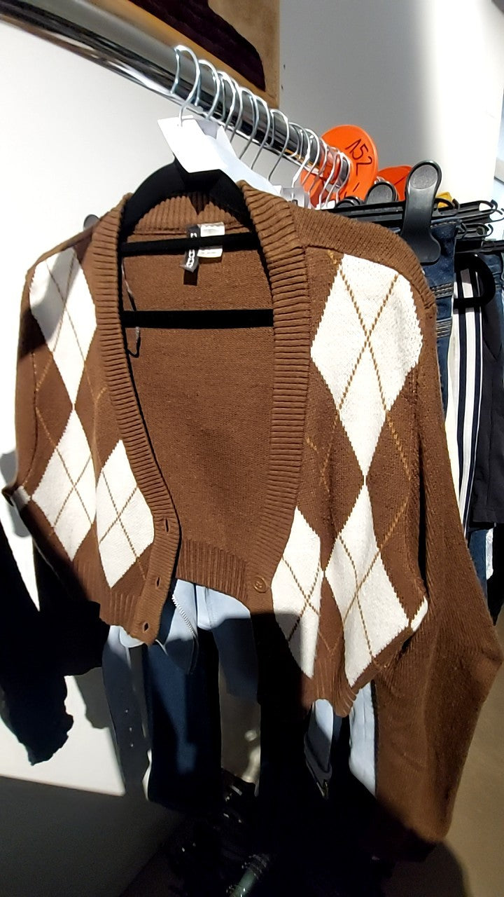 DIVIDED Kurze Strickjacke Braun/Creme Gr.: S