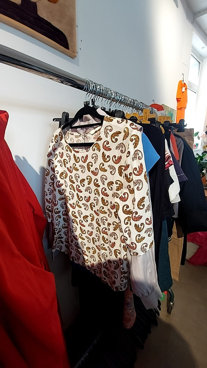 H&M Blusenshirt Weiß/Braun/Rot Gr.: S