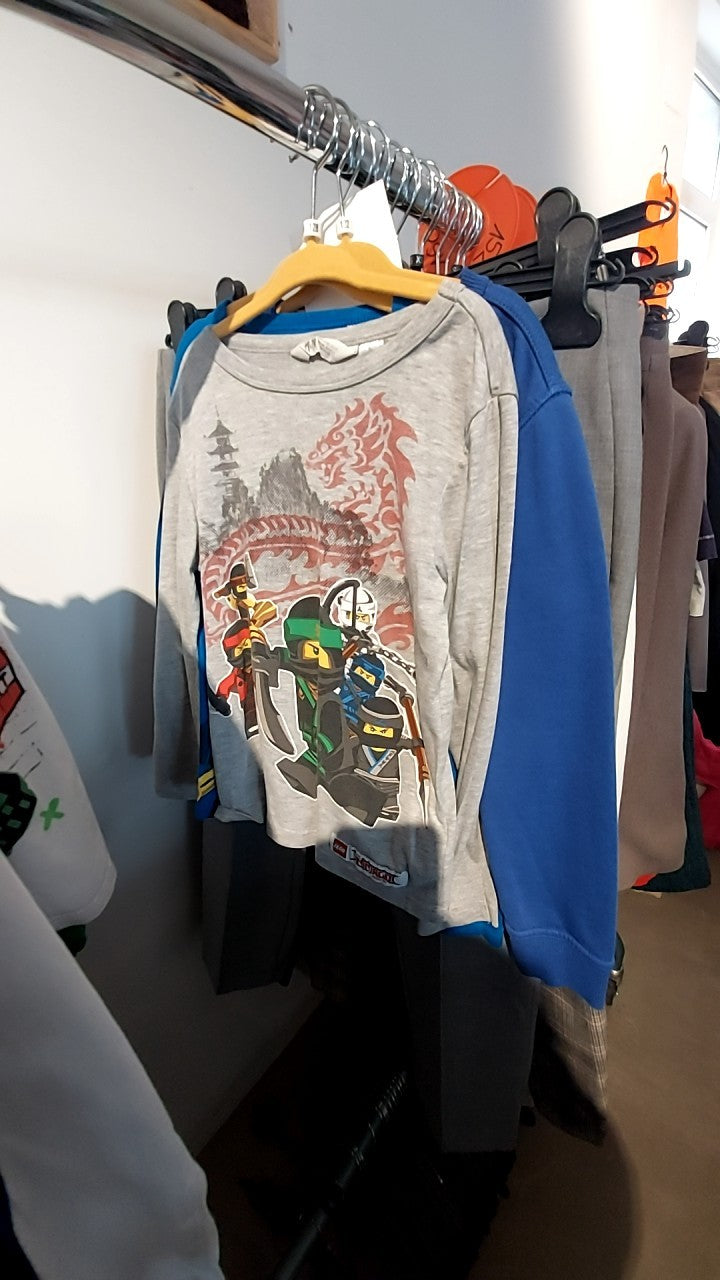 H&M Langarmshirt Grau/Print bunt Gr.: 128