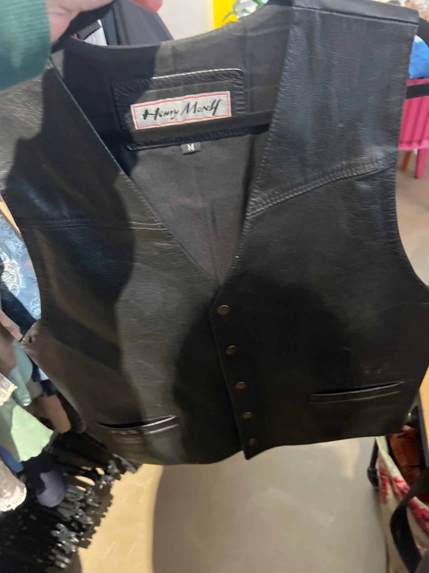 Henry Morell Weste Leder Schwarz Gr.: M