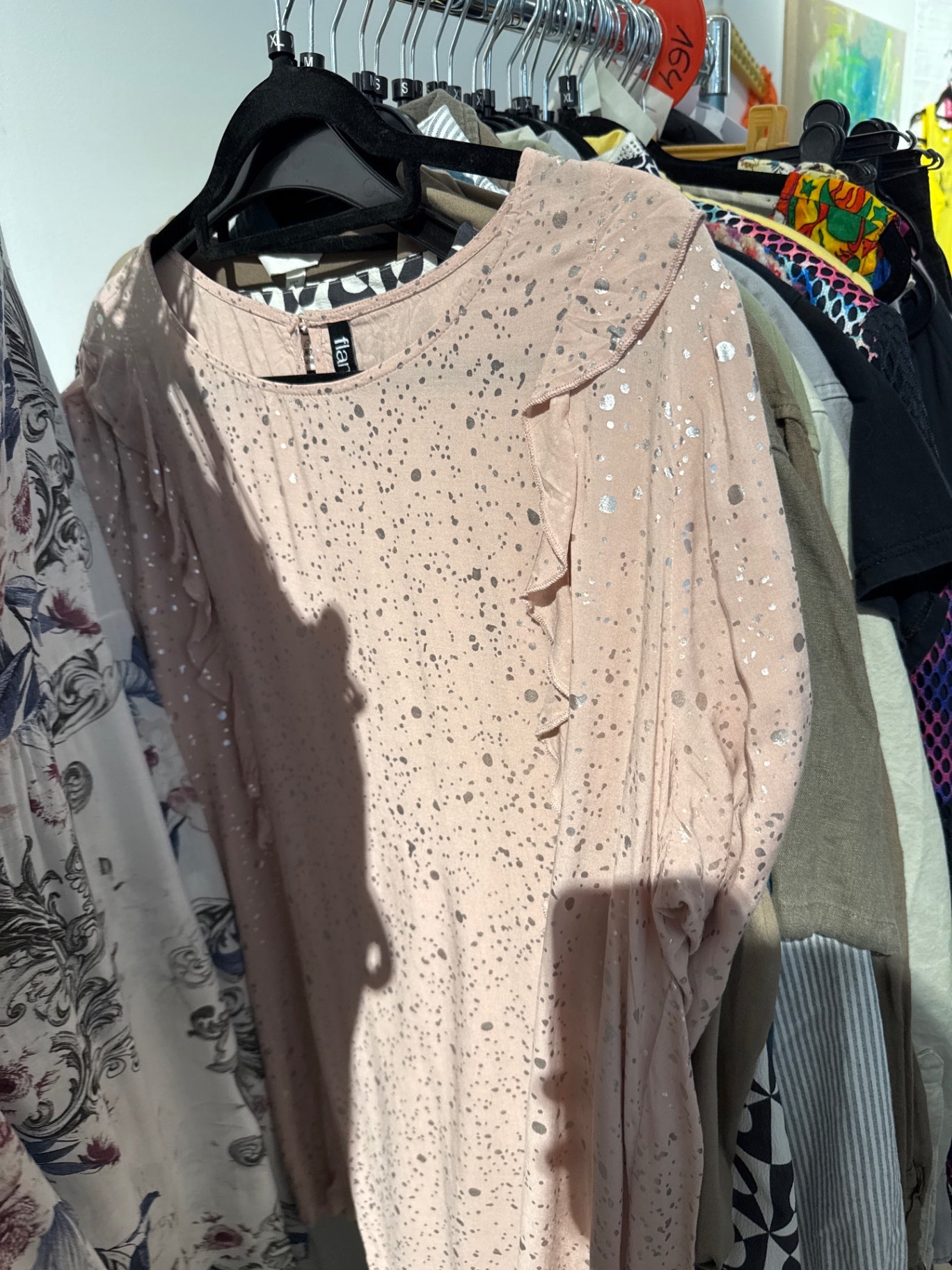 Flame Bluse rosa mit Silber Gr.: XL