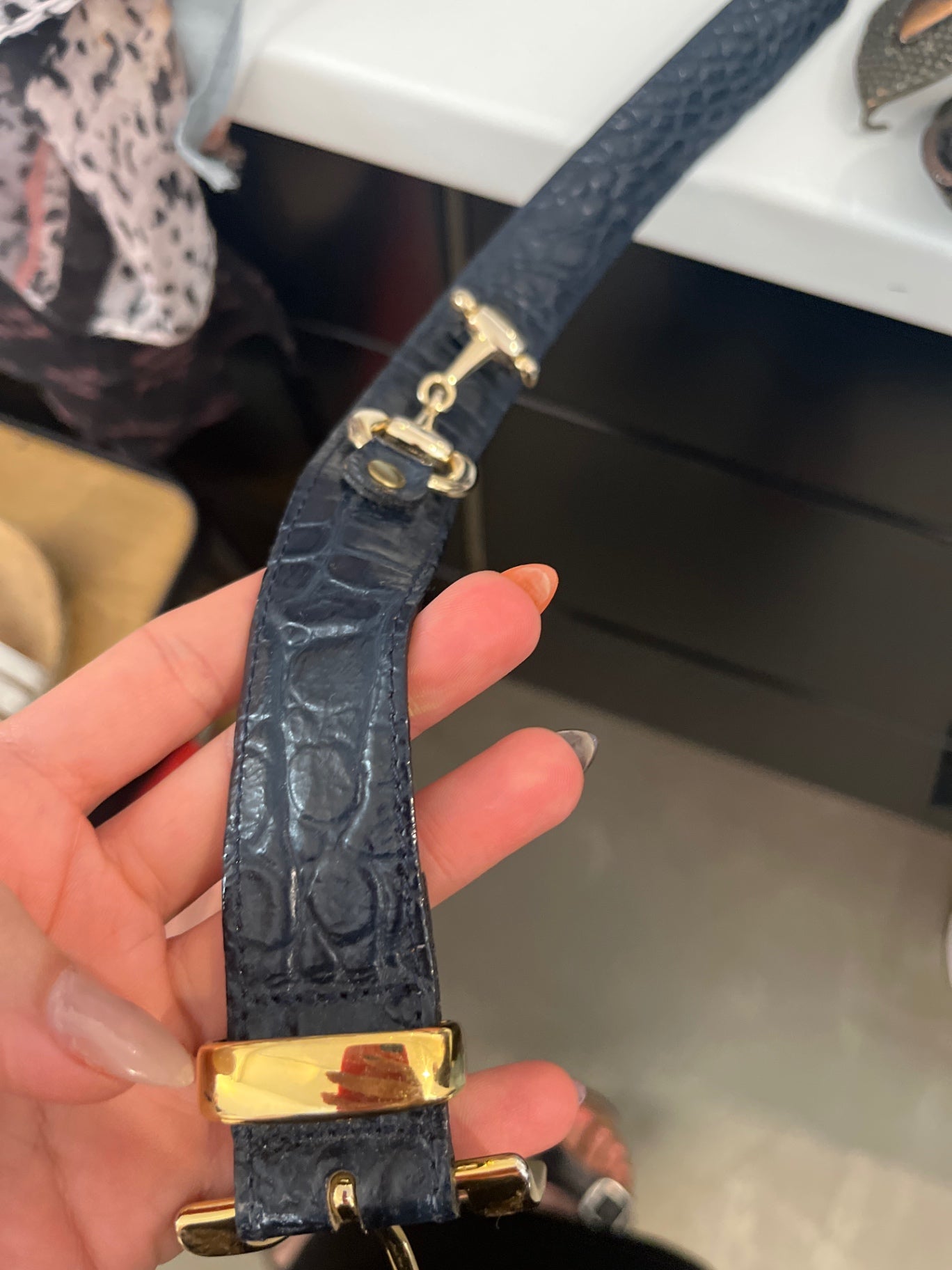 Gürtel Leder Dunkelblau gold