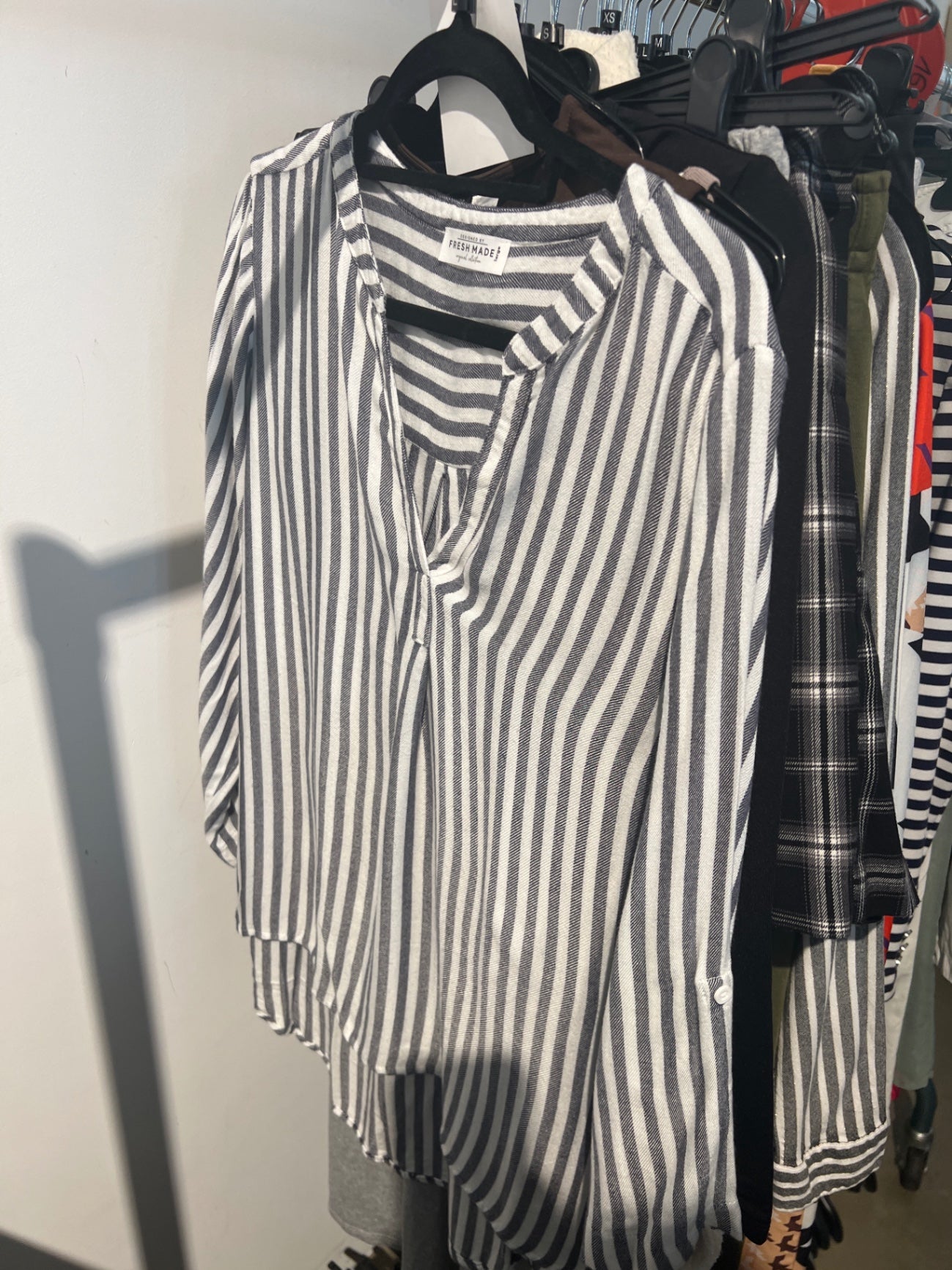 FRESH MADE Bluse Grau und Weiß Gr.: L