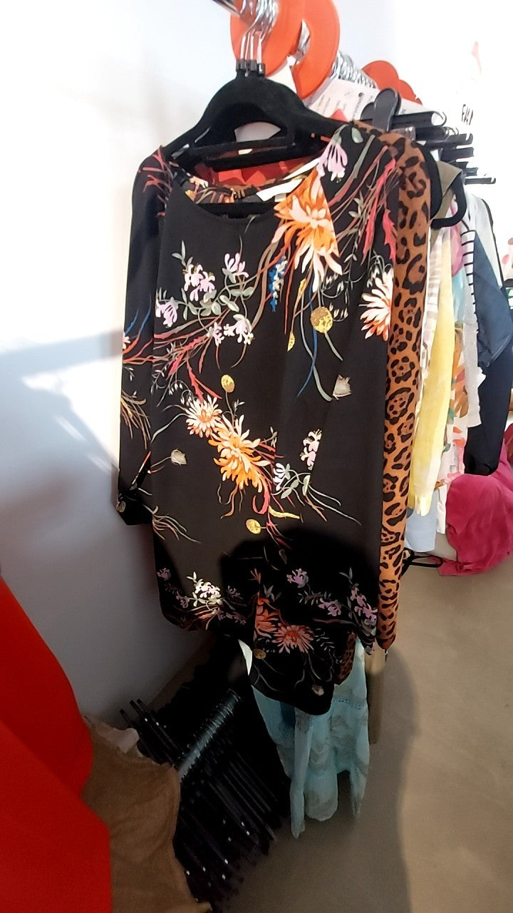 H&M Kleid Schwarz mit bunten Blumen Gr.: L